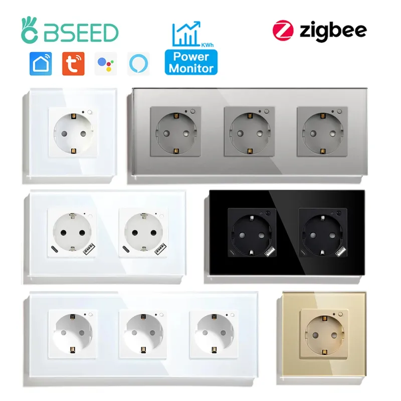 BSEED Einzelne Zigbee EU Steckdose Doppel Smart Wand Steckdosen Triple Steckdosen Mit Typ-c USB 20W tuya Smart Leben Alexa Steuerung