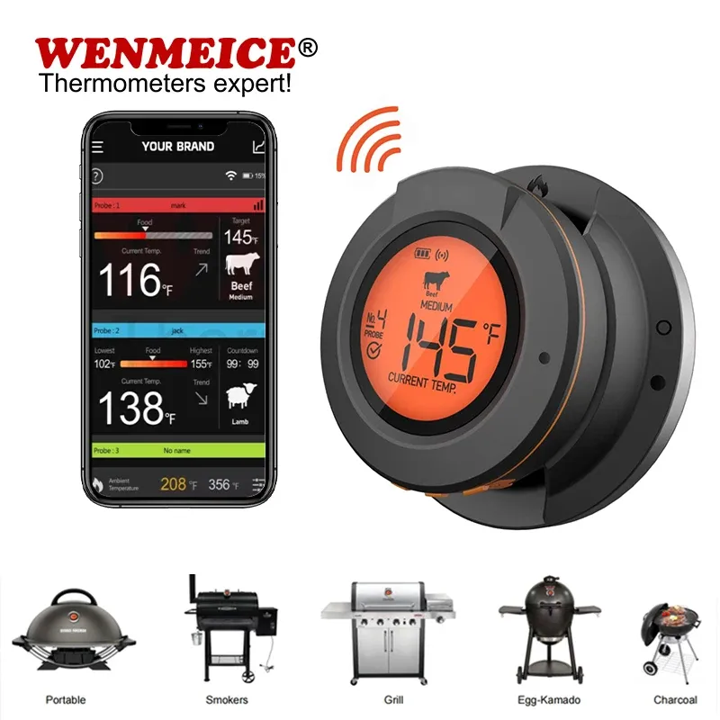 WENMEICE Kabelloses Fleischthermometer, Backofen, Grill, BBQ, Smoker, Bluetooth, intelligentes digitales Lebensmittelthermometer für die Küche, Kochwerkzeug