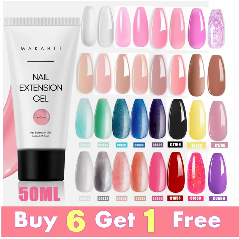 Makartt Poly Nagelverlängerungsgel 50ML Rosa Transparent Weiß Blau Acryl Nagelgel Trendiges Nageldesign Französische Maniküre für Anfänger