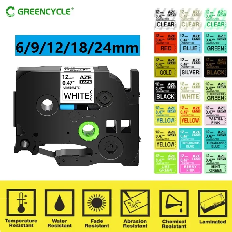 GREENCYCLE 1 Stück 6 mm/9 mm/12 mm 231 Etikettenband kompatibel für Brother P-Touch Etikettendrucker für TZ TZE 131 231 431 531 631 731 Band