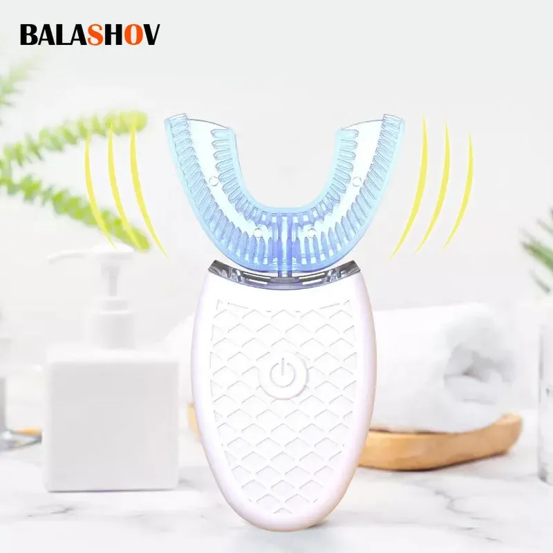 Elektrische Schallzahnbürste, U-Typ-Zahnbürste, Silikonkopf, 360 Grad, intelligente automatische USB-Aufladung, wasserdichte Zahnaufhellung