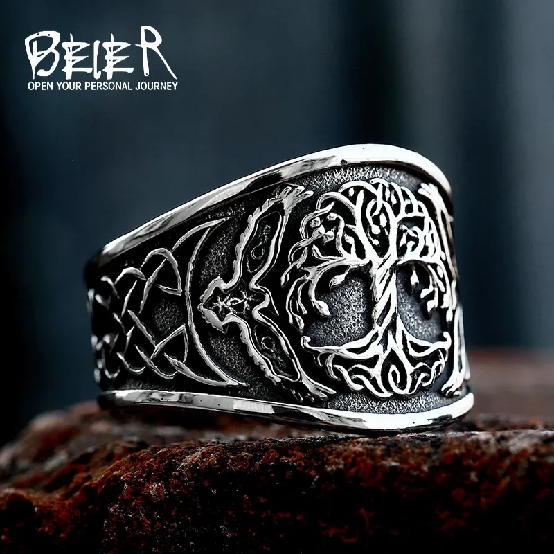 Beier Neue Stil 316L Edelstahl Baum des Lebens Siegelring Klassische Männer Viking Amulett Ringe Nordic Schmuck Für Männer Großhandel