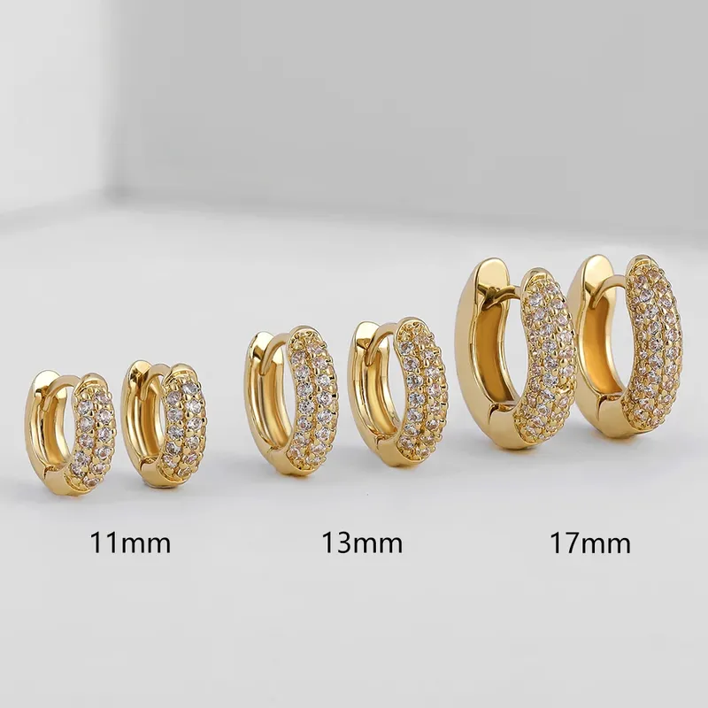 Neue vergoldete Huggie-Ohrringe mit Zirkonia, dünne Ohrreifen, Knorpel-Ohrringe für Damen, runde minimalistische Ohrringe, Piercing-Schmuck