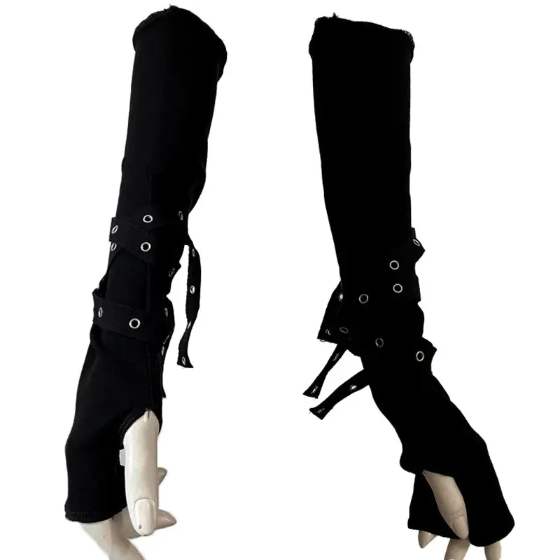 1 paar Kühlen Schwarz Gothic Sonne-schutzhülle Punk Unisex Arm Wärmer Harajuku Halb-fingered Handschuhe Manschette mit schnalle Ninja