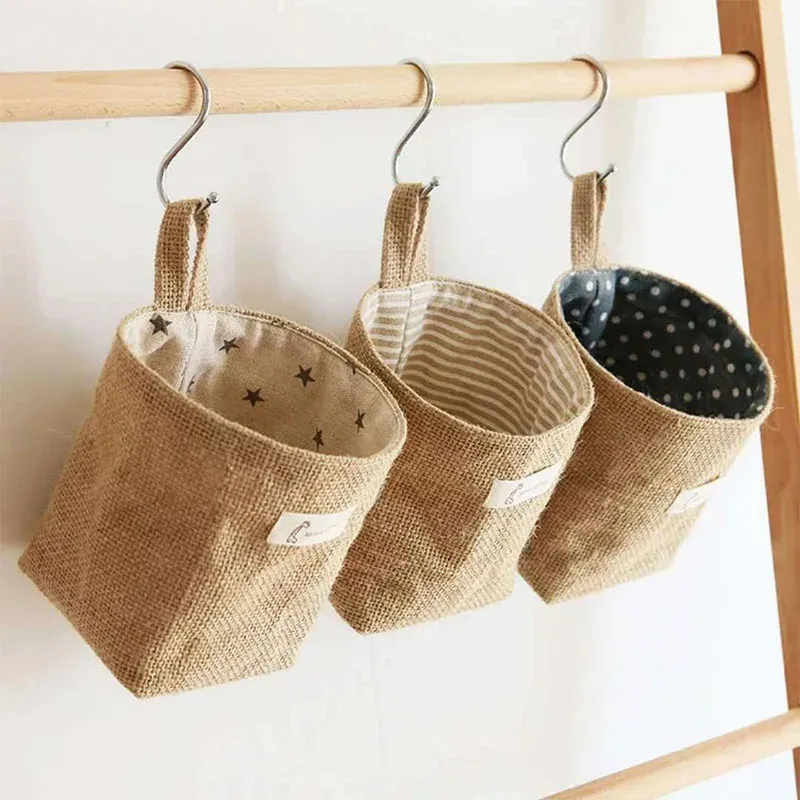 Jute Baumwolle Leinen Lagerung Tasche Desktop Lagerung Korb Hängen Tasche Organizer Spielzeug Korb Für Kosmetische Kleinigkeiten Lagerung Box Dekor