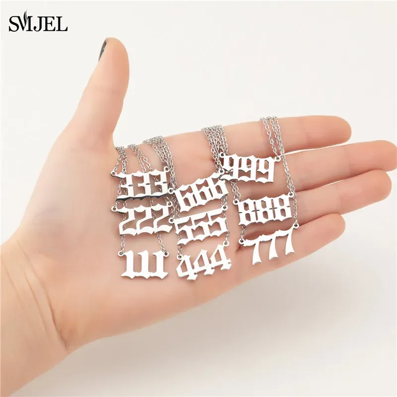 Engelszahl-Schmuck aus Edelstahl, 111 222 333 555 888 999 666 444 777 Engelszahl-Halskette für Damen und Herren, ungewöhnliches Gläubiges Geschenk