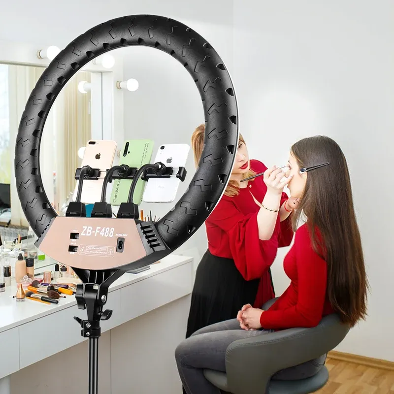 22" LED-Lichtringe 3200-6500K Farbtemperatur 0-100 % Helligkeit mit 2M Stromkabellampe für Make-up/Fotostudio-Aufnahmen