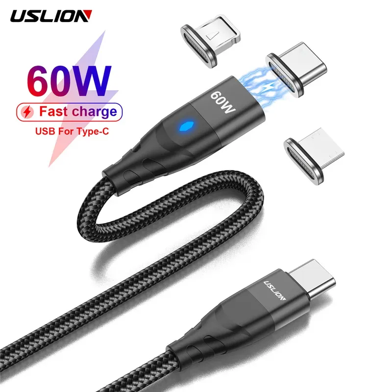 USLION Magnetkabel USB C auf USB Typ C Kabel 60 W Schnellladung 3.0 PD Schnellladung für iPhone MacBook iPad Datenladekabel