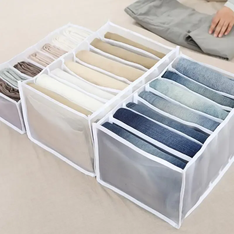 7-Gitter Jeans-Aufbewahrungsbox, Schrank, Kleiderschrank, Kleidung, Fach, Boxen, Schublade, Jeans, Socken, Trennung, Organizer, Hosen-Aufbewahrung