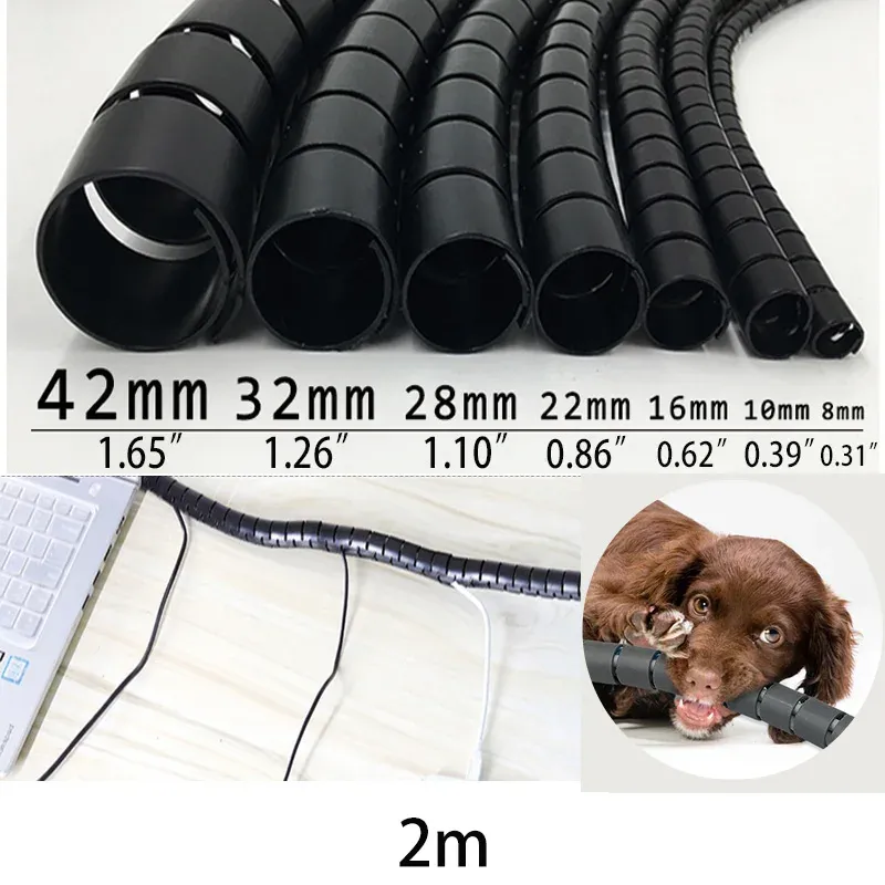 2m 8/10/16/22mm Kabel Abdeckung Schutz Draht Schreibtisch Organizer Computer Kabel Schutzhülle Biss Rohr Clip Management Werkzeuge Spirale Wickler