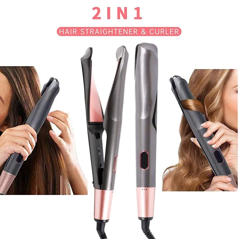 2-in-1-Haarglätter und Lockenstab, professionelles Glätteisen mit negativen Ionen, schnelles Aufheizen, Styling-Glätteisen