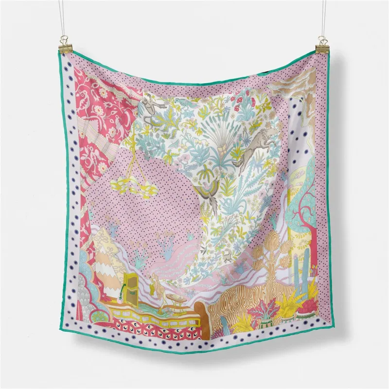 53cm Marke Dot Tiere Quadrat Schal Frau Neue Design Silk Schal Frauen Bandana Luxus Stirnband Hijab Foulard Halstuch