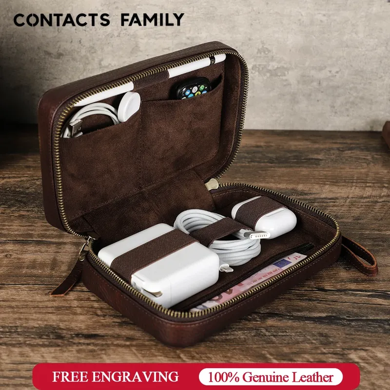 Echtes Leder Tragbare USB Daten Kabel Lagerung Tasche Kopfhörer Fall Elektronische Zubehör Gadgets Digital Organizer Box Beutel