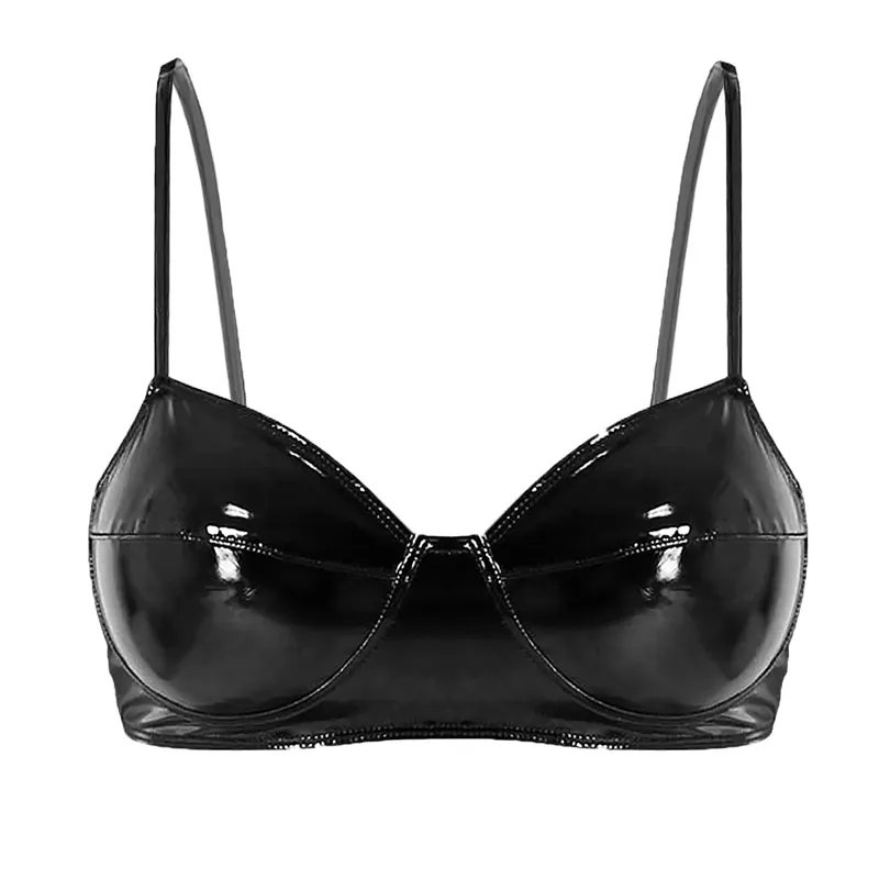 Damen-BH-Oberteile aus Kunstleder im Wet-Look, ohne Bügel, ungefüttert, Bralette, Dessous, Unterwäsche, Punk-Bustier, Korsett, Clubwear