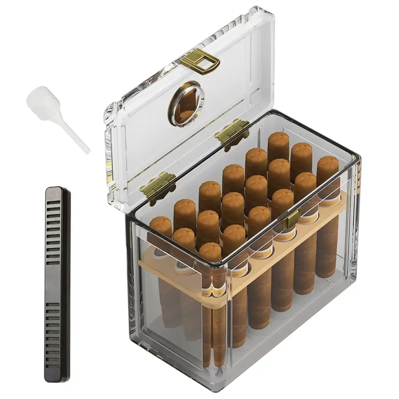 Acryl Zigarre Humidor Mit Hygrometer Luftbefeuchter Zeder Holz Tablett Tragbare Humidor Box Zigarre Fall Fit 18-50 Rauchen Zubehör