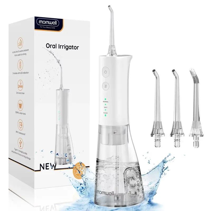 Elektrische Wasserflosser, wiederaufladbare Wasserflosser für Zähne, saubere, wasserdichte Flosser, tragbare Munddusche, 300 ml, für Zuhause und Reisen