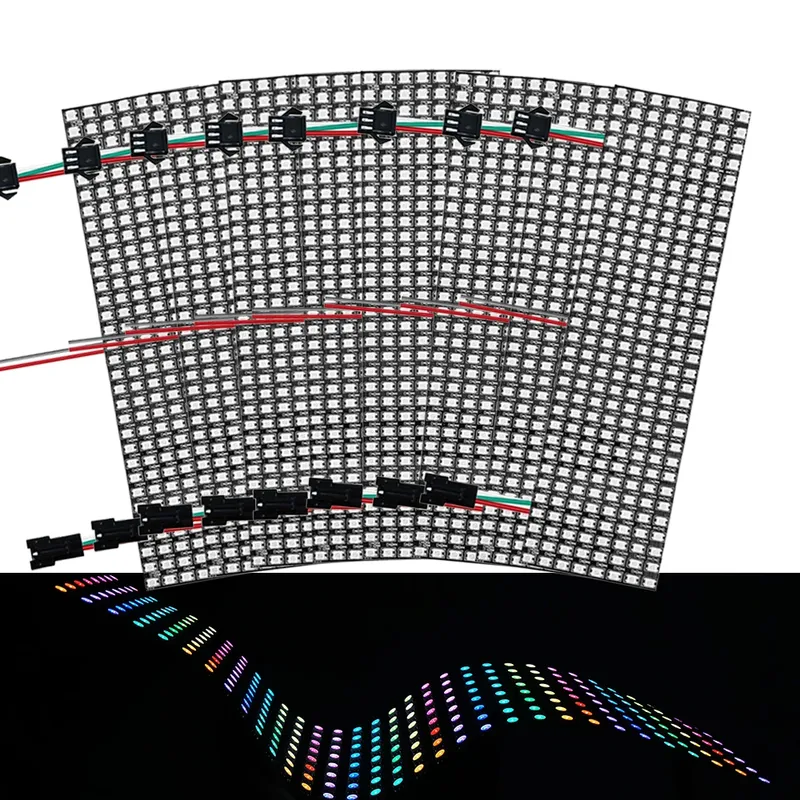 DC5V WS2812B Individuell adressierbares LED-Panel WS2812 Digitales flexibles RGB-Matrix-Bildschirmmodul Licht 8x8 16x16 8x32 256Pixel