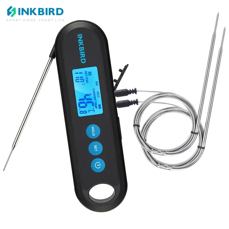 INKBIRD Digitales Fleischthermometer mit 2 externen Sonden, IHT-2PB-Hintergrundbeleuchtungsanzeige, 2 Sekunden sofortige Anzeige, Bluetooth, wiederaufladbar