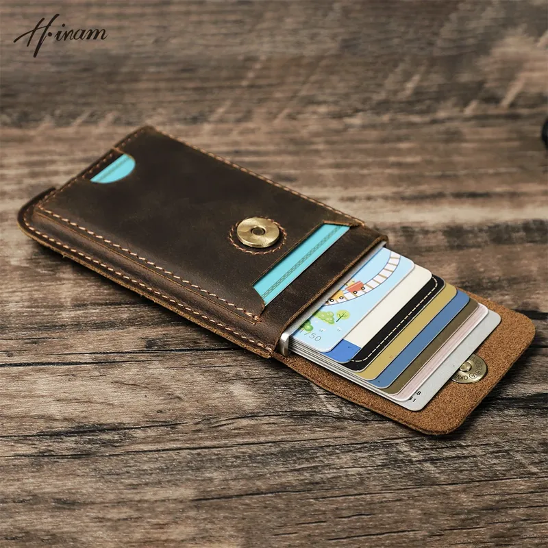 Hiram Vintage-Geldbörse aus echtem Leder mit RFID-blockierendem Kartenhalter für Herren, luxuriöses Kartenetui aus Aluminium und Metall, schlankes Kartenetui