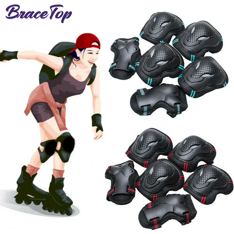 BraceTop 6 Teile/satz Knieschützer für Teenager und Erwachsene Ellenbogenschützer Handgelenkschützer Schutzausrüstung für Rollschuhlaufen Skateboarden Radfahren Sport