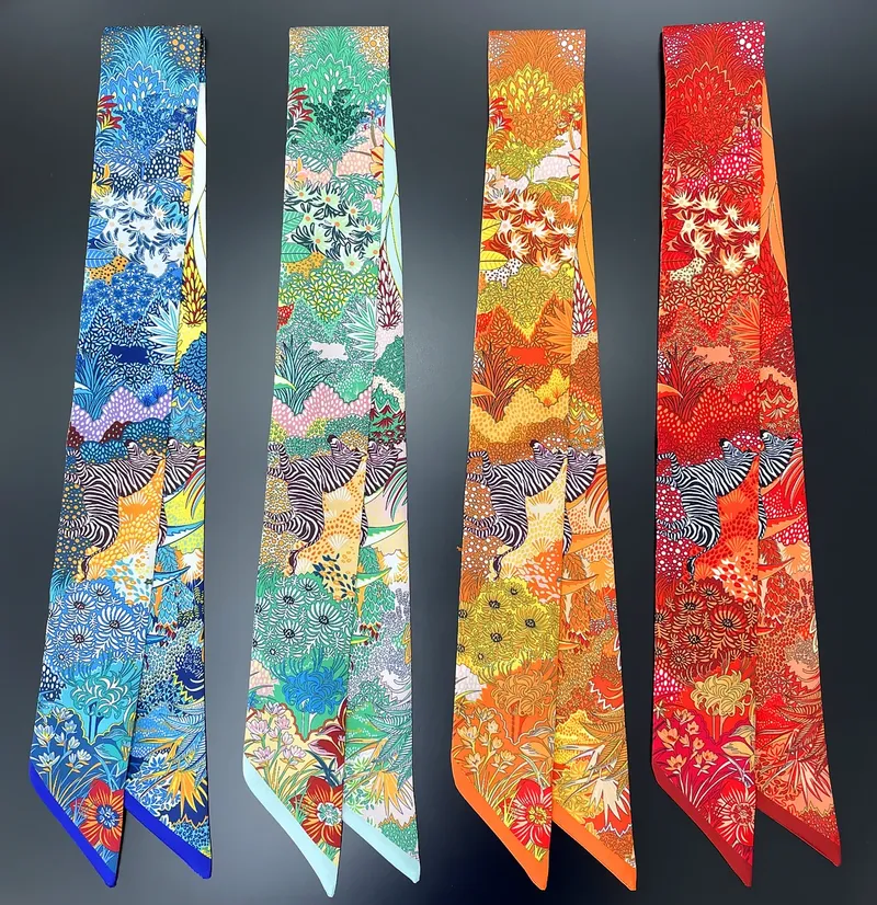 2024 marke Design Zebra In Blumen Frauen Schal Luxus Seide Schal Mode Haar Stirnband Foulard Dünne Tasche Schals Halstuch