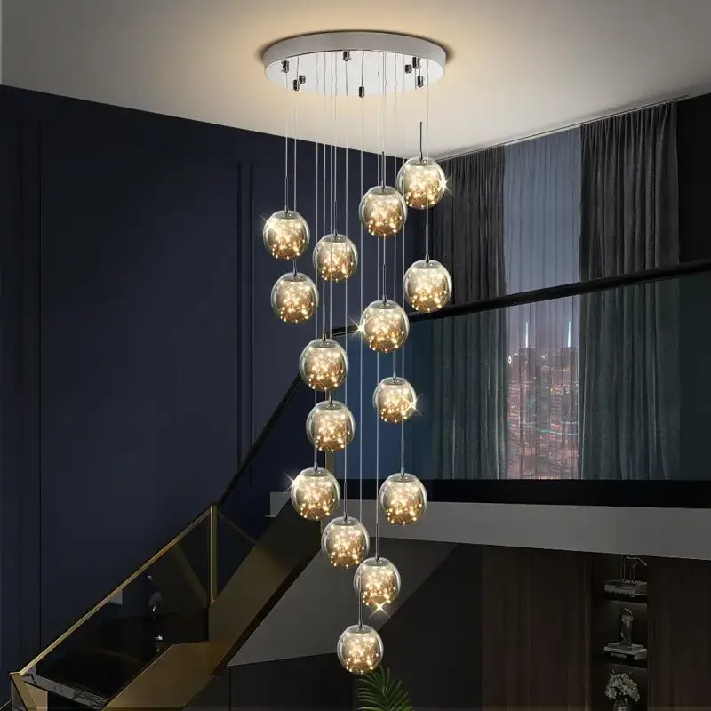 Moderne Led Kronleuchter Glas Ball Dimmbar für Treppe Wohnzimmer Anhänger Lampen Wohnkultur Beleuchtung Suspension Design Kronleuchter