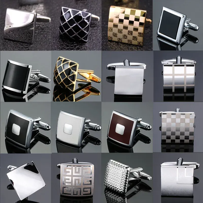 Manschettenknöpfe für Männer, luxuriöse silbrige Manschetten, Retro-Manschettenknöpfe aus Metall, französische Hemden mit quadratischen Knöpfen, Business-Schmuck, Geschenk für Hochzeit