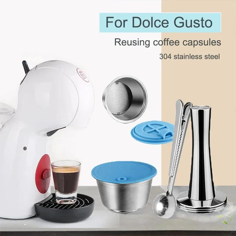 Nachfüllbar für Dolce Gusto Kapsel Silikonhülle Edelstahl Metall Dolci Gusto Kaffeemaschine Kaffeeschaufel Tamper i Cafilas