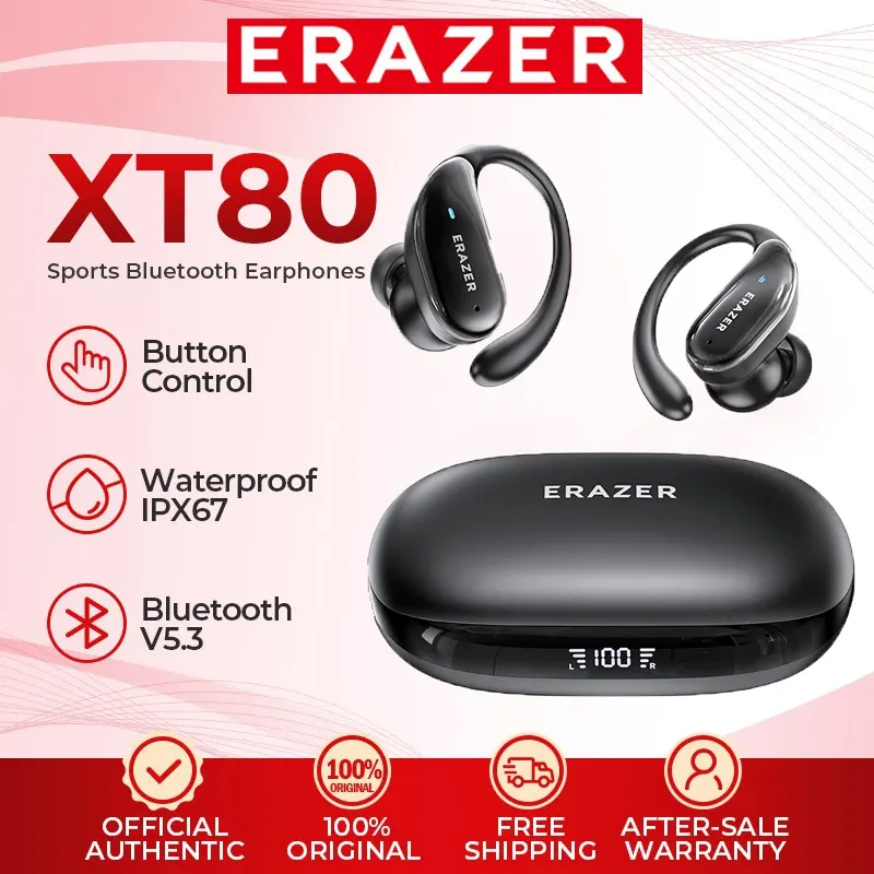 XT80 Bluetooth 5.3-Kopfhörer, echte kabellose Kopfhörer mit Mikrofon, Knopfsteuerung, Rauschunterdrückung, Ohrbügel, wasserdichtes Headset