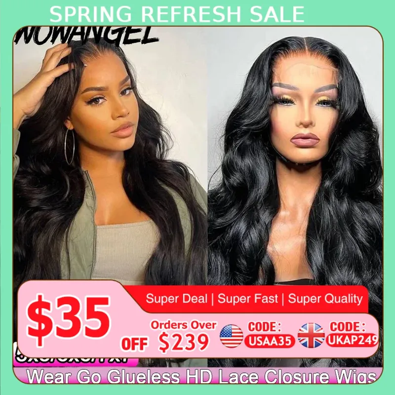 Wow Angel Glueless 250% Echt HD Spitze Schließung Perücken 7X7/6x6/5X5 HD Verschluss Perücke Körper Welle Vor Gezupft Menschliches Haar Perücken Für Frauen