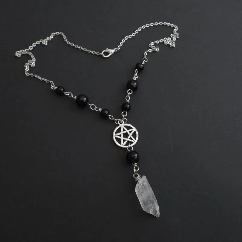 Gothic Perlen Pentagramm Halskette Kristall Halskette Goth Wicca Anhänger Witchy Punk Schmuck Frauen Statement Geschenk Charme Mystisch