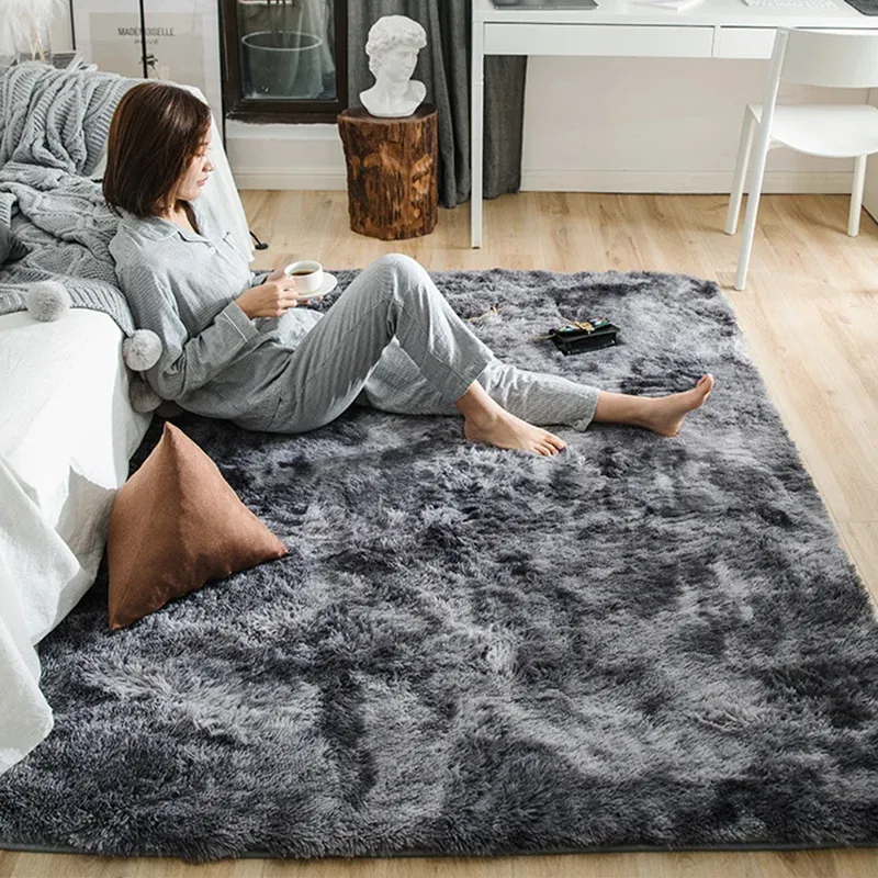 Grauer Teppich für Wohnzimmer, Plüschteppich, Schlafzimmer, Boden, flauschige Matten, rutschfeste Heimdekoration, Teppiche, weiche Samtteppiche, Kinderzimmerdecke