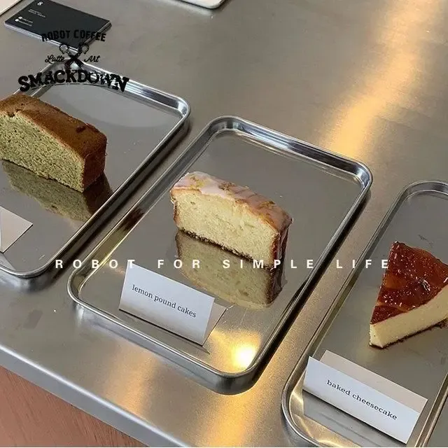 Nordic Edelstahl Rechteckige Kaffee Shop Palette Lagerung Disk Net Snack Kuchen Teller Esszimmer Dessert Platte Küche Teller Tablett