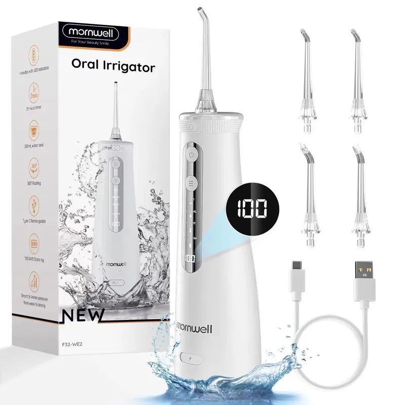 Kabellose Wasserflosser mit 4 Düsen, 4 Modi, 260 ml, tragbar, wiederaufladbar, Mundwasserfloss, IPX7 wasserdicht, für die Zahnfleischpflege