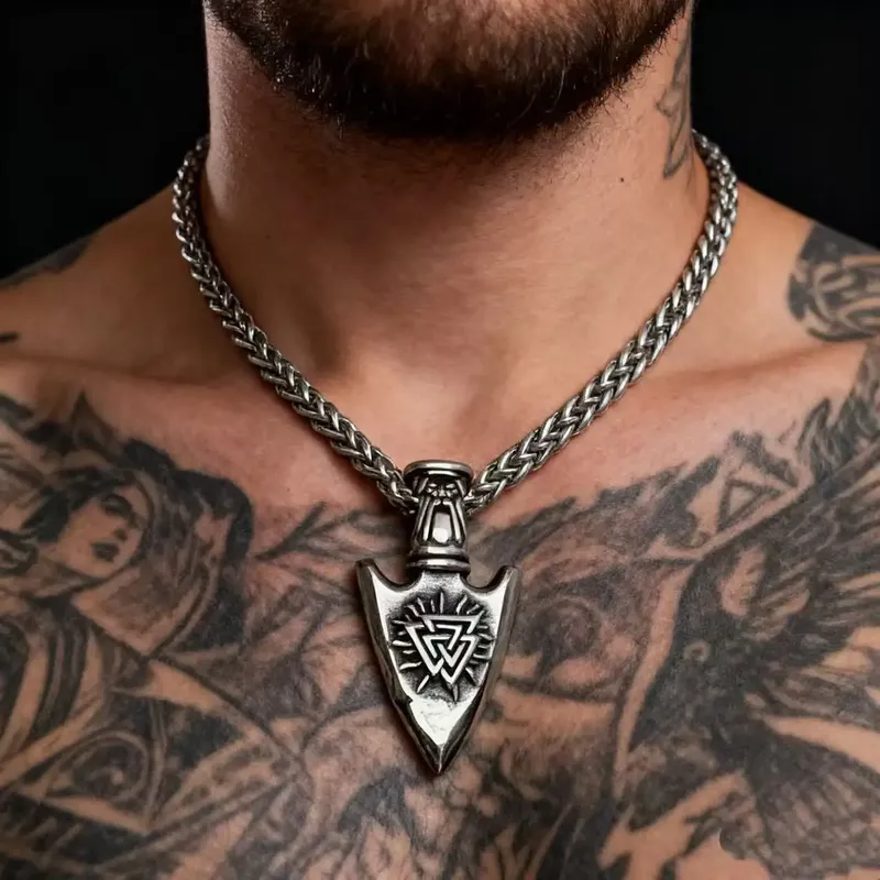 HNSP Wikinger-Stil Nordischer Odins Knoten Runen-Anhänger aus 316L Edelstahl Halskette für Herren Schmuck Accessoires