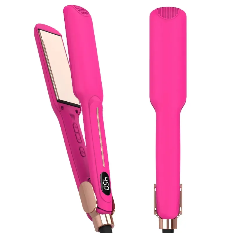 Haarglätter Infrarot 450 ℉   Titan-Glätteisen mit Breiter Platte, 30s Schnellaufheizung, Rosa Haarglätter und Lockenstab 2 in 1