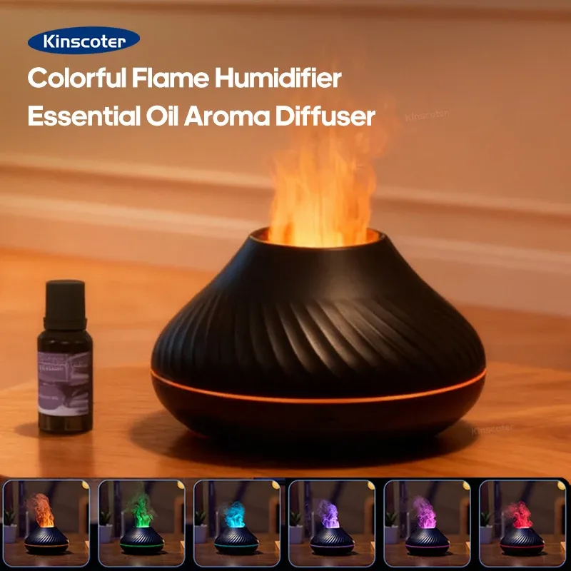 KINSCOTER Volcanic Aroma Diffusor ätherisches Öl Lampe 130ml USB Portable Luftbefeuchter mit Farbe Flamme Nachtlicht