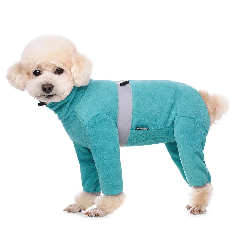 Herbst-Winter-Kleidung für kleine Hunde, weicher, warmer Polar-Fleece-Haustier-Overall, reflektierend, vollständig geschlossener Bauchmantel für Jungen, Mädchen, Hunde