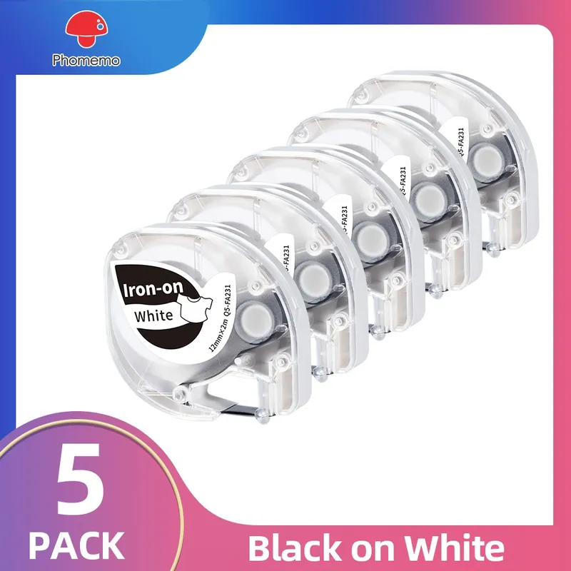 3/5er-Pack Stoff-Etikettenband zum AufbĂŒgeln, Heimkleidungsband, kompatibel mit Dymo LetraTag EtikettenbĂ€ndern und Phomemo P12 Thermo-Etikettendrucker