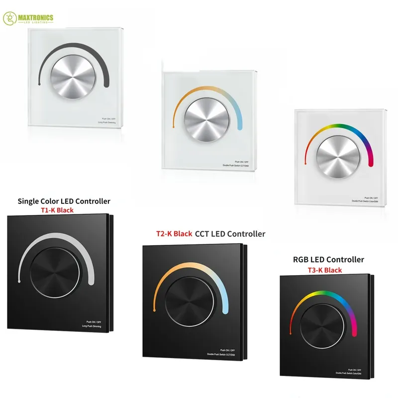 DC12-24V T1-K/T2-K/T3-K Rotary Touch Glass Panel DIM/CCT/RGB LED Controller Dim für einfarbige/farbtemperatur/RGB-LED-Band