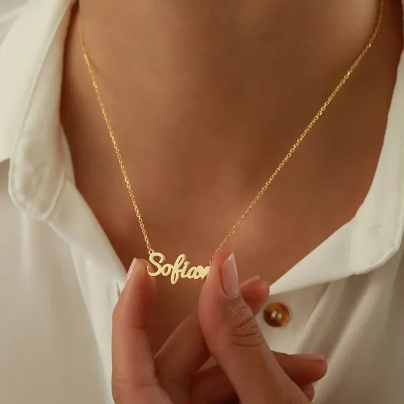 Benutzerdefinierte Namenskette für Frauen, personalisierter kursiver Buchstabenanhänger, Edelstahlschmuck, Herrenkette, Halsband, personalisierbar