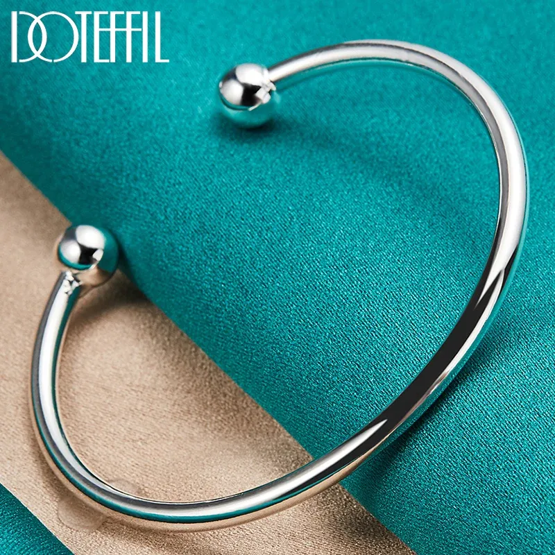 DOTEFFIL 925 Sterling Silber 4mm Glatte Solide Perlen Armband Manschettenknöpfe Armreifen Für Frauen Mann Hochzeit Verlobung Party schmuck