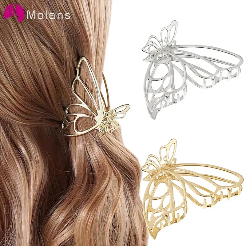 Molans Einfarbige Metall-Schmetterlings-Haarspange für Frauen, aushöhlen, Haarklammer, Haarspangen, Haarnadel, Haarschmuck, Kopfbedeckung