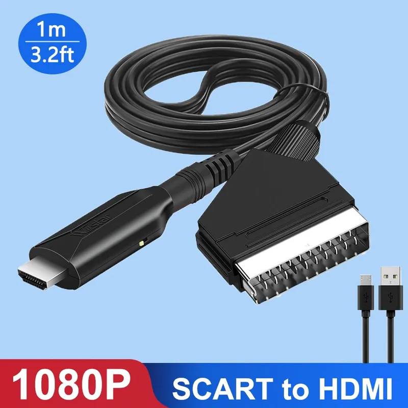 Scart zu HDMI Konverter 1080P Video Audio Adapter SCART Eingang zu HDMI Ausgang für HDTV Sky Box STB Stecker für HD TV DVD