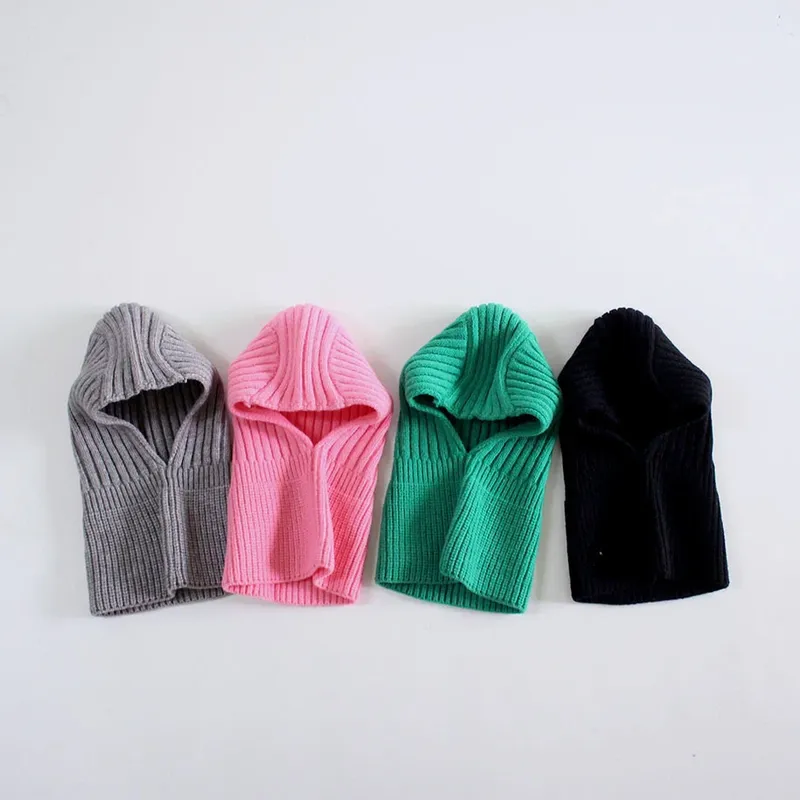 MILANCEL Baby-Strickschal mit Kapuze, warm, einfarbig, einteiliger Schal und Mützen für Kleinkinder, Kinderzubehör