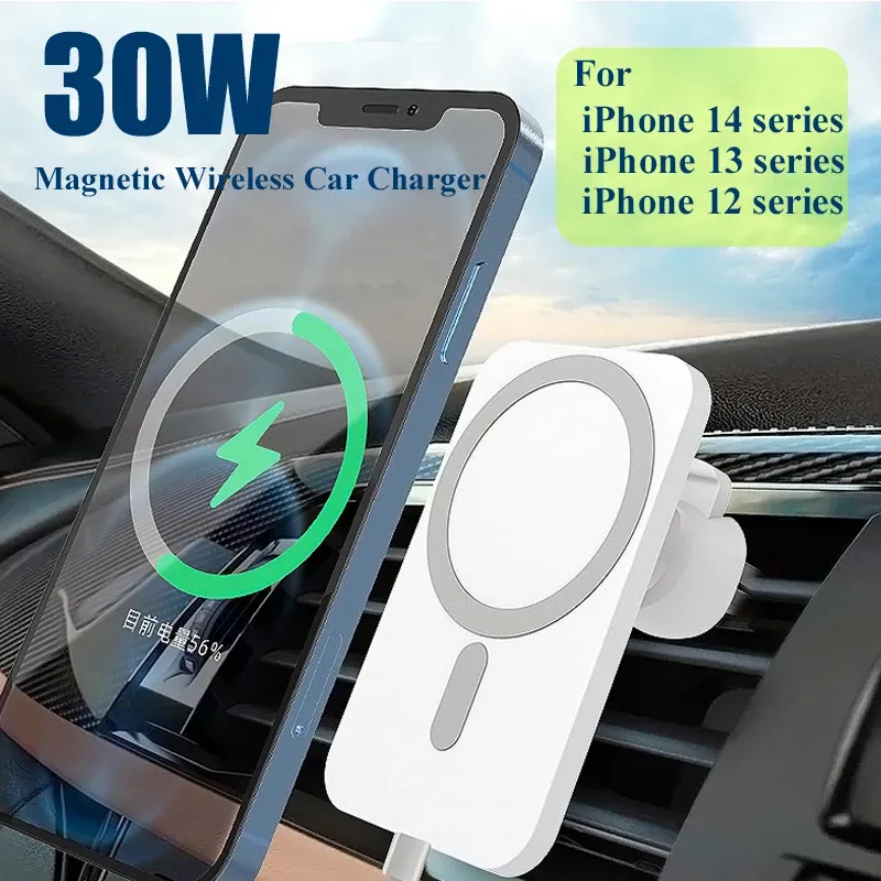 Drahtloses Ladegerät, magnetischer Autotelefonhalter für iPhone 14 13 Pro Max 12, Telefonzubehör, 30 W, Schnelllade-Induktionsadapter