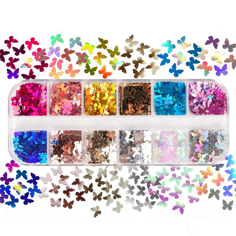 Mix Farbe Fluoreszierende Schmetterling Glitter Wimpern Verlängerung Zubehör Nail art Glitter Dekorationen Professionelle Make-Up Werkzeuge