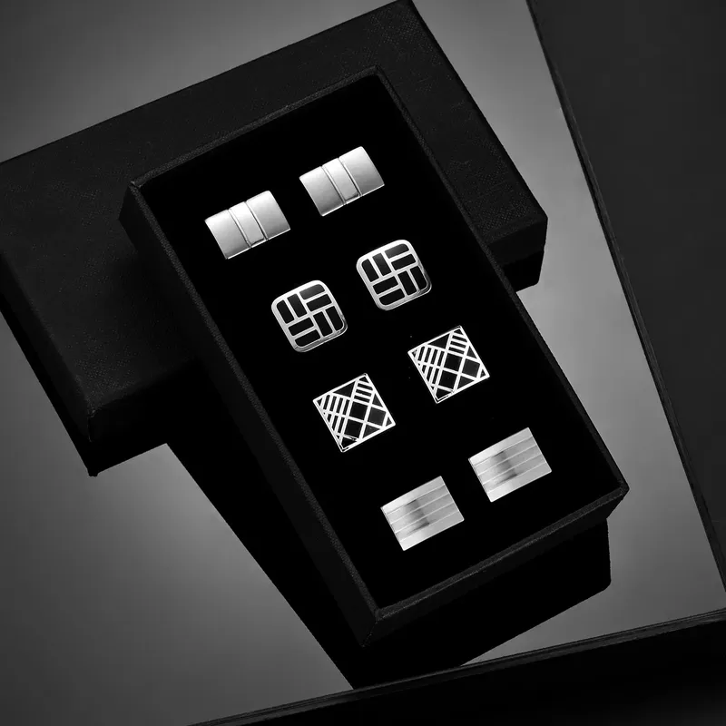 4-Paar Manschettenknöpfe-Set, Manschettenknöpfe für Herren, Hochzeit, Souvenirs, Trauzeugen, Geschenk, Mann, Hemd, Manschettenknopf mit Box, luxuriöser Schmuck, Krawattenklammern