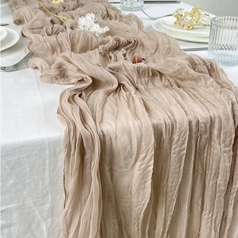 Halbtransparenter Gaze-Tischläufer, Salbei, Käsetuch, Tischdekoration, Esszimmer, Vintage-Hochzeitsdekoration, Bankette, Bögen, Retro-Boho-Dekor