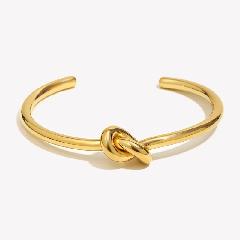 E.B.belle Minimalistischen 18K Gold Überzogene Knoten Manschette Armreif Armbänder Für Frauen Edelstahl Wasserdicht Schmuck Für Weibliche